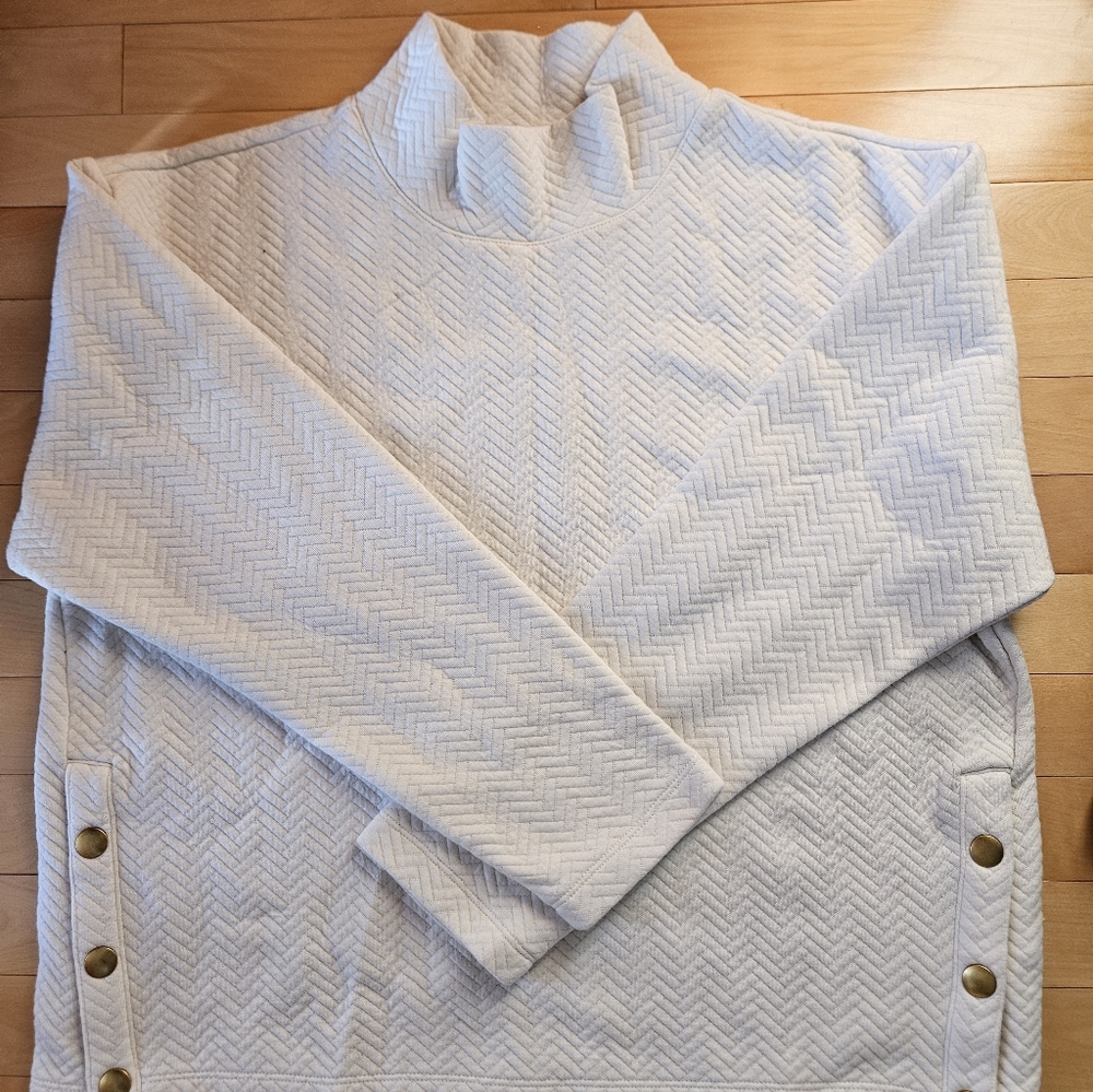 J. Crew Herringbone mockneck sweatshirt With Gold Buttons On Side Size Large